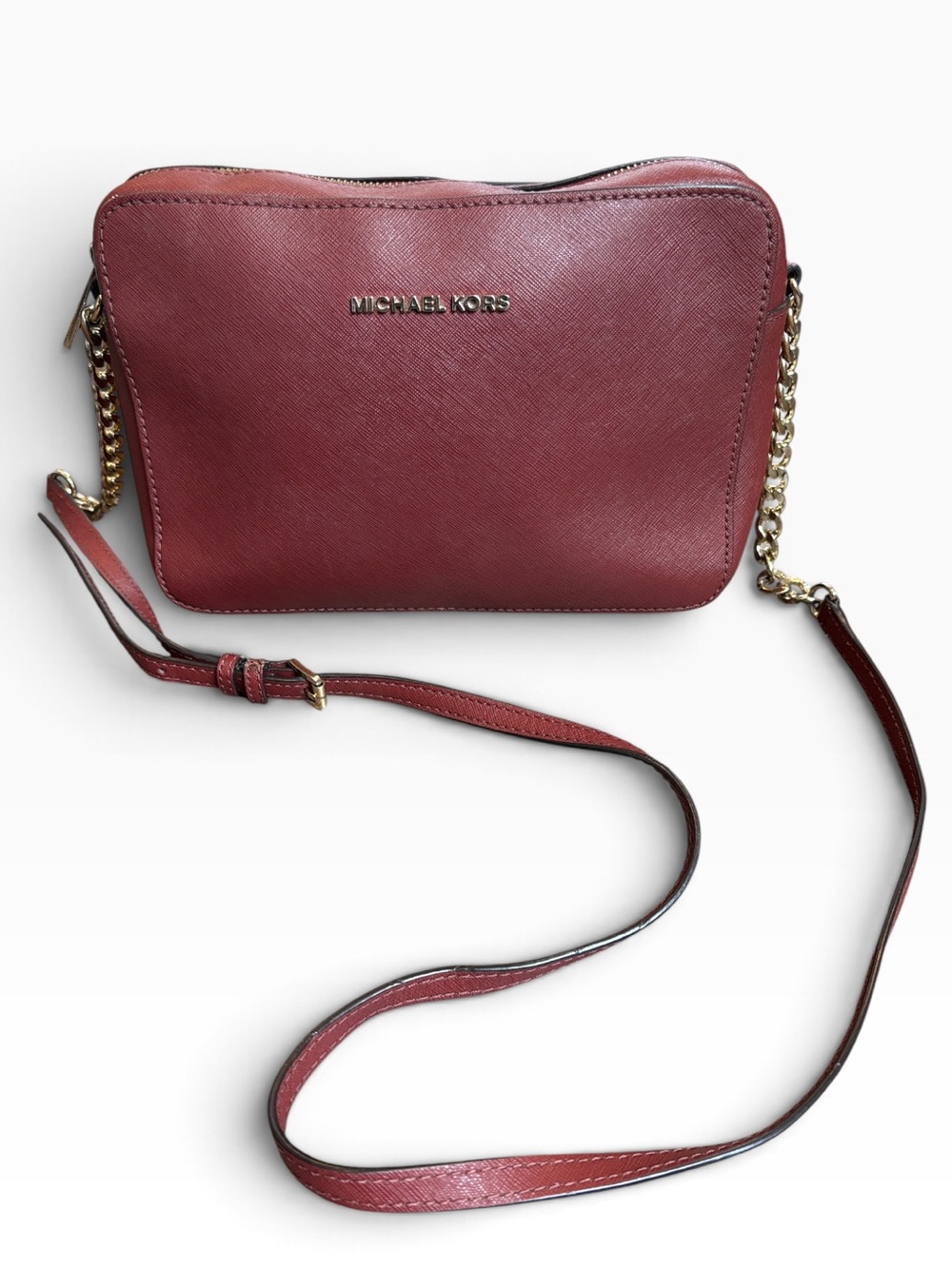 Michael Kors Jet Set Saffiano Leather Crossbody Bag Burgundy